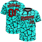 Custom Aqua Red-Black 3D Pattern Two-Button Unisex Softball Jersey photo 1