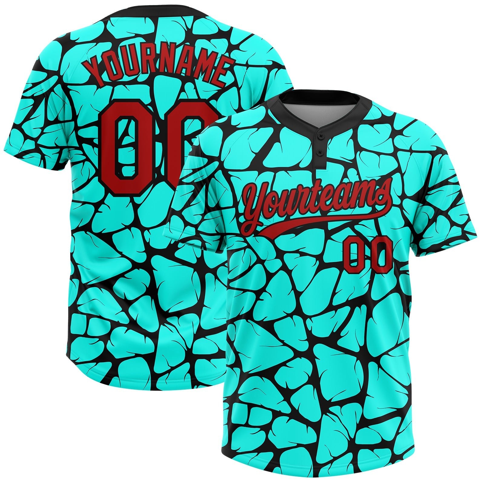 Custom Aqua Red-Black 3D Pattern Two-Button Unisex Softball Jersey photo 1