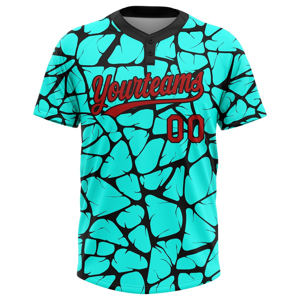Custom Aqua Red-Black 3D Pattern Two-Button Unisex Softball Jersey photo 2