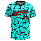 Custom Aqua Red-Black 3D Pattern Two-Button Unisex Softball Jersey photo 2