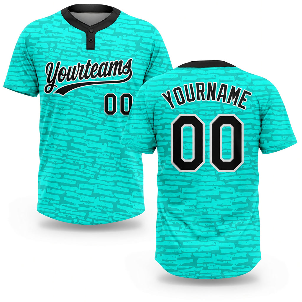 Custom Teal Black-White 3D Pattern Two-Button Unisex Softball Jersey