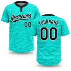 Custom Teal Black-White 3D Pattern Two-Button Unisex Softball Jersey