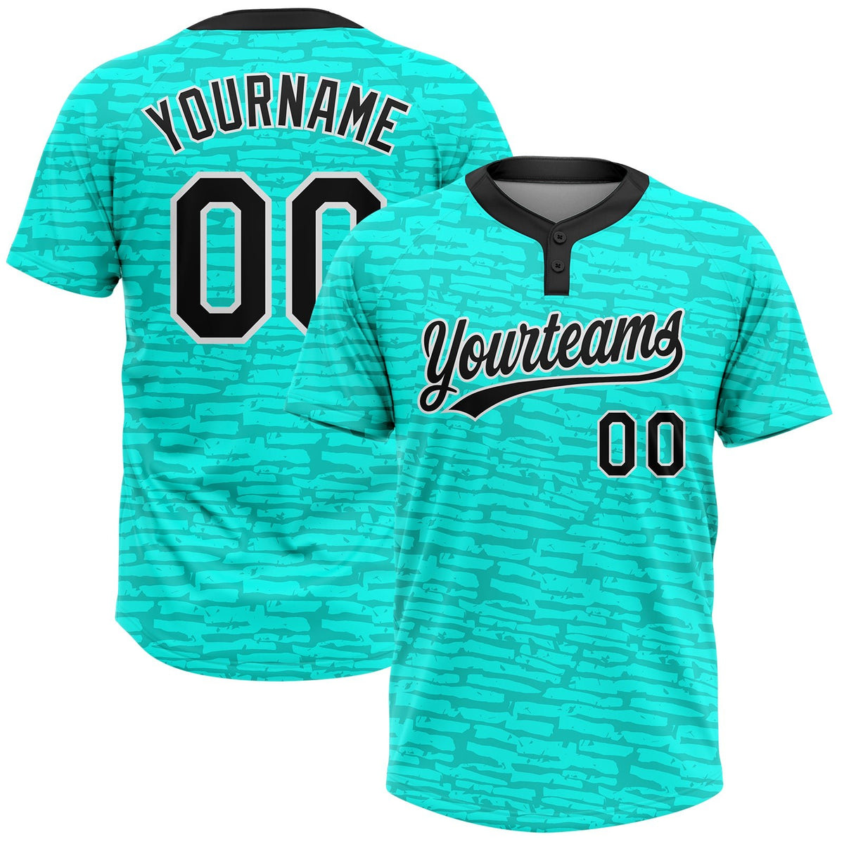 Custom Teal Black-White 3D Pattern Two-Button Unisex Softball Jersey photo 1
