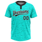 Custom Teal Black-White 3D Pattern Two-Button Unisex Softball Jersey photo 2