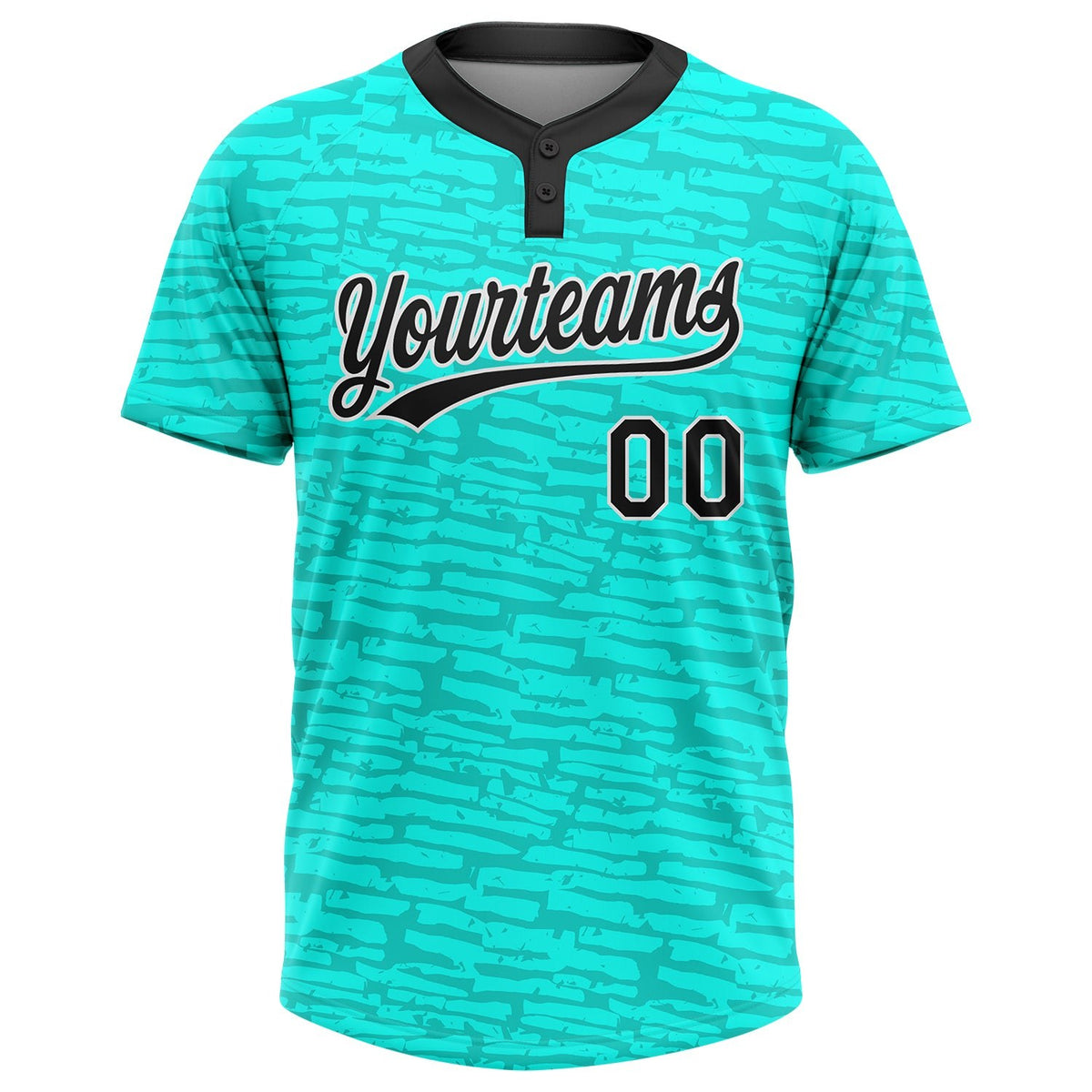 Custom Teal Black-White 3D Pattern Two-Button Unisex Softball Jersey photo 2