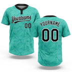 Custom Teal Black-White 3D Pattern Two-Button Unisex Softball Jersey