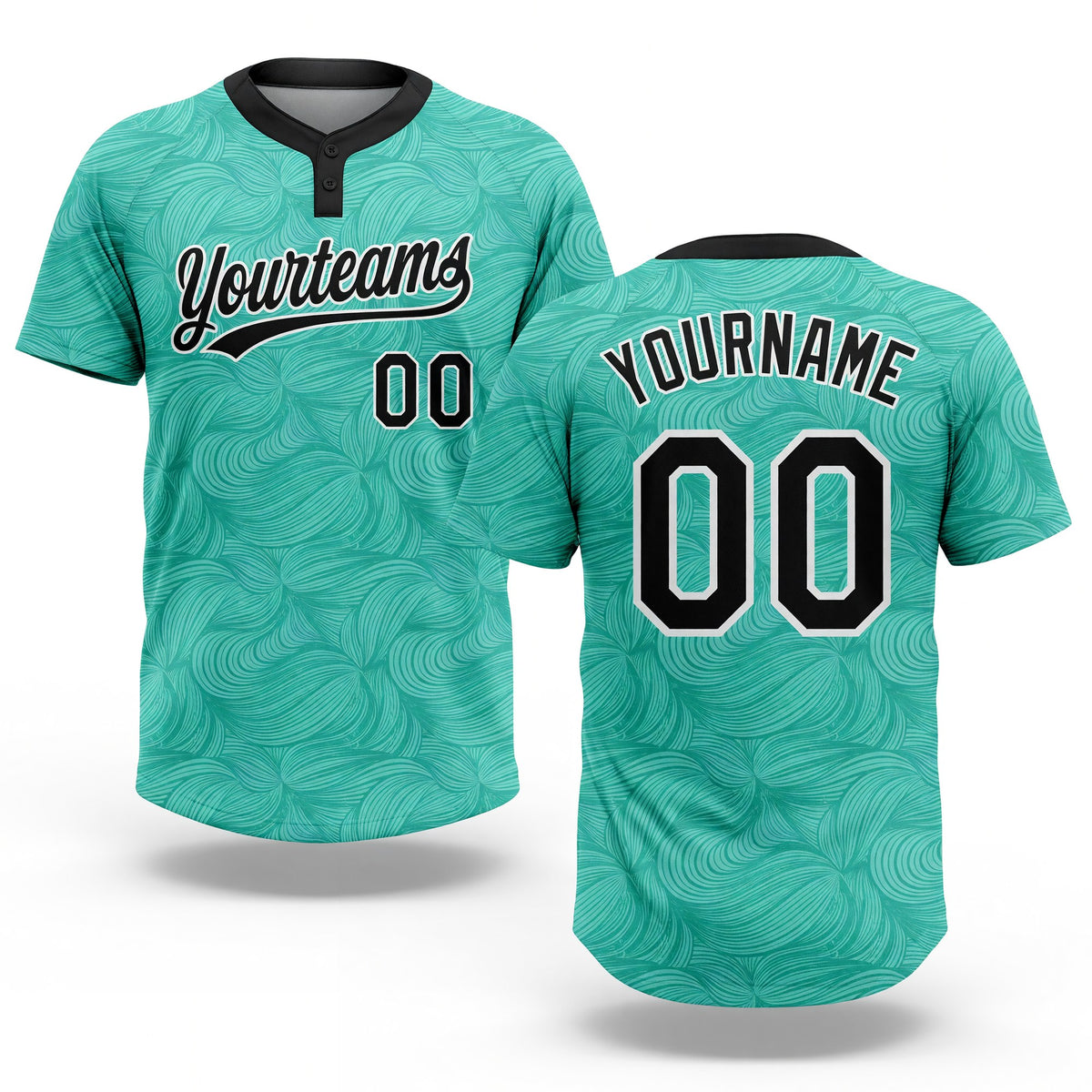 Custom Teal Black-White 3D Pattern Two-Button Unisex Softball Jersey