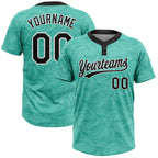 Custom Teal Black-White 3D Pattern Two-Button Unisex Softball Jersey photo 1