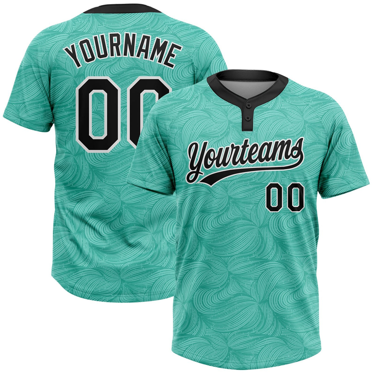 Custom Teal Black-White 3D Pattern Two-Button Unisex Softball Jersey photo 1