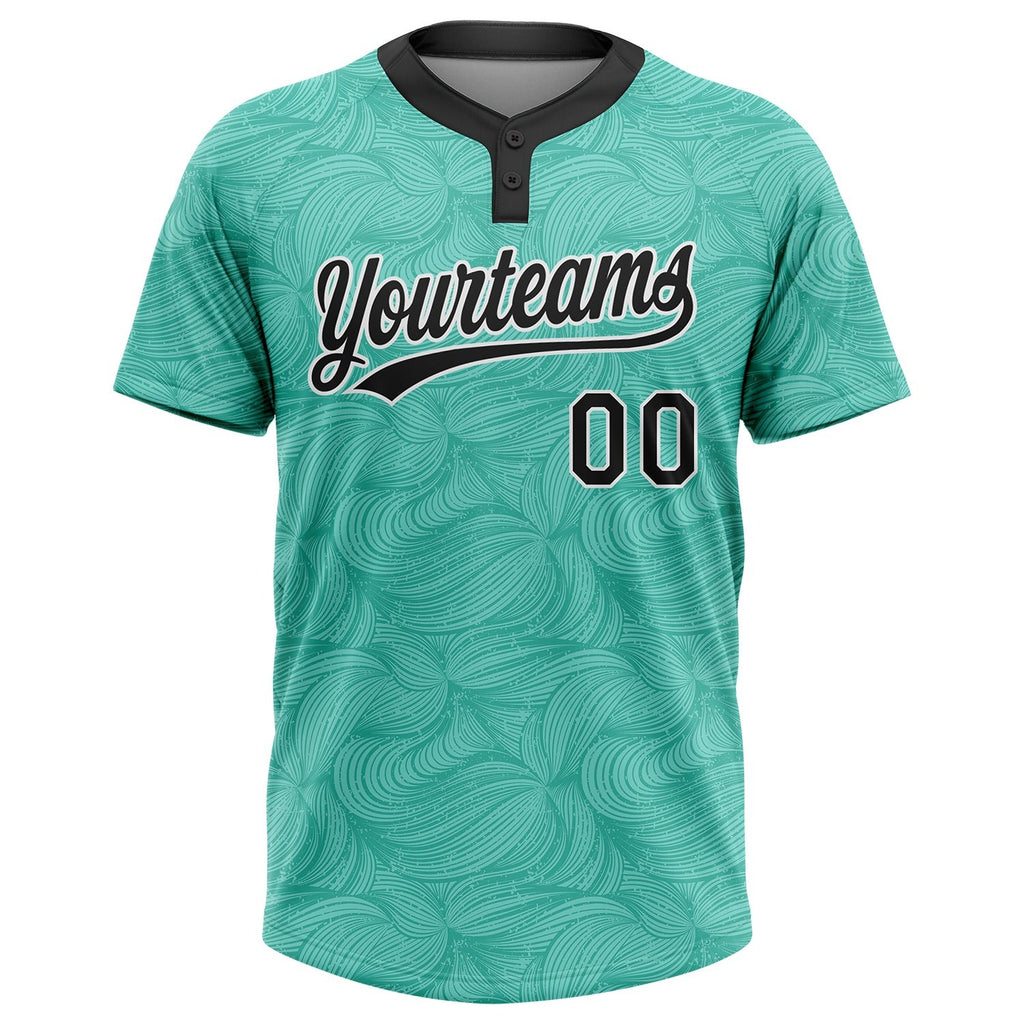 Custom Teal Black-White 3D Pattern Two-Button Unisex Softball Jersey photo 2