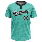 Custom Teal Black-White 3D Pattern Two-Button Unisex Softball Jersey photo 2