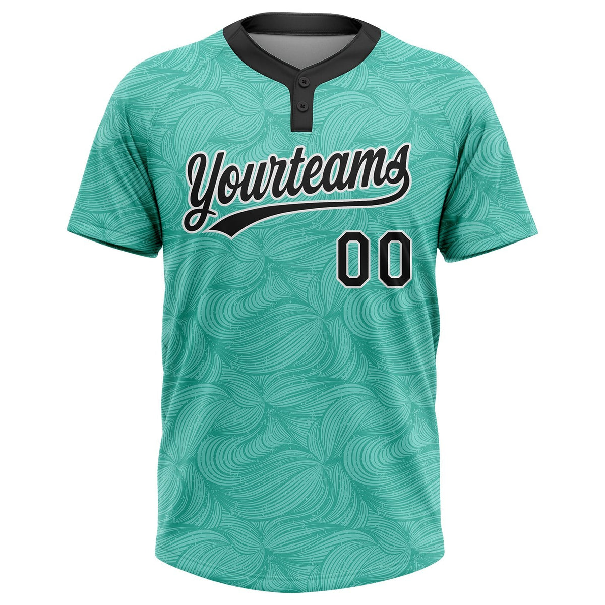Custom Teal Black-White 3D Pattern Two-Button Unisex Softball Jersey photo 2