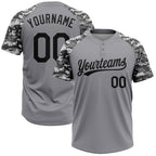 Custom Gray Black Camo Raglan Sleeves Two-Button Unisex Softball Jersey photo 1