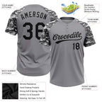 Custom Gray Black Camo Raglan Sleeves Two-Button Unisex Softball Jersey photo 3