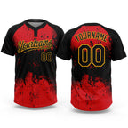 Custom Red Black-Gold 3D Pattern Two-Button Unisex Softball Jersey