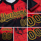 Custom Red Black-Gold 3D Pattern Two-Button Unisex Softball Jersey detail