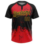 Custom Red Black-Gold 3D Pattern Two-Button Unisex Softball Jersey photo 2