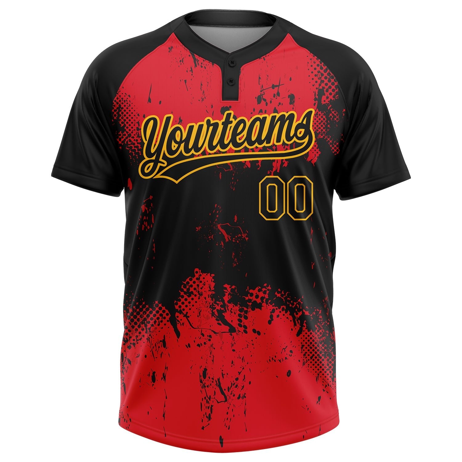 Custom Red Black-Gold 3D Pattern Two-Button Unisex Softball Jersey photo 2