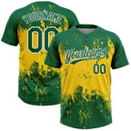 Custom Gold Green-White 3D Pattern Two-Button Unisex Softball Jersey photo 1