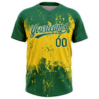 Custom Gold Green-White 3D Pattern Two-Button Unisex Softball Jersey photo 2