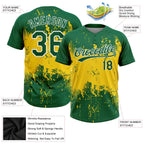 Custom Gold Green-White 3D Pattern Two-Button Unisex Softball Jersey photo 3