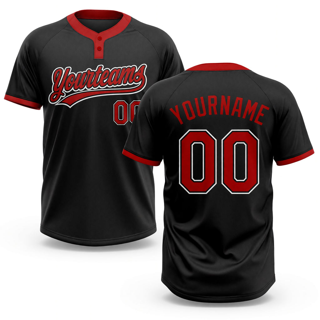 Custom Black Red-White Two-Button Unisex Softball Jersey