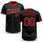 Custom Black Red-White Two-Button Unisex Softball Jersey