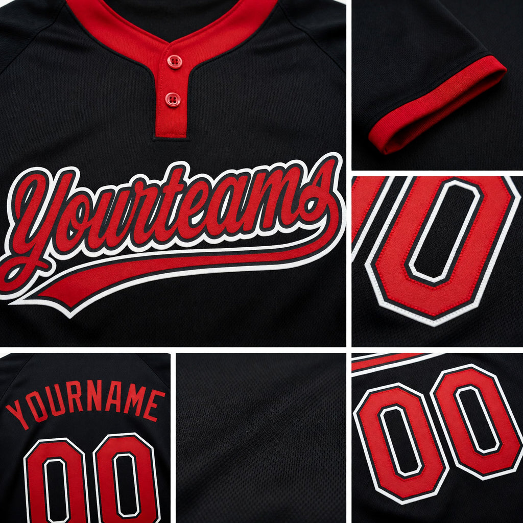 Custom Black Red-White Two-Button Unisex Softball Jersey detail