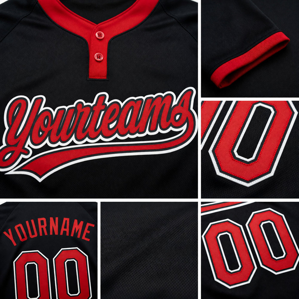 Custom Black Red-White Two-Button Unisex Softball Jersey detail
