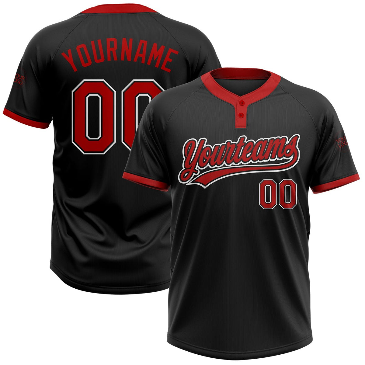 Custom Black Red-White Two-Button Unisex Softball Jersey photo 1
