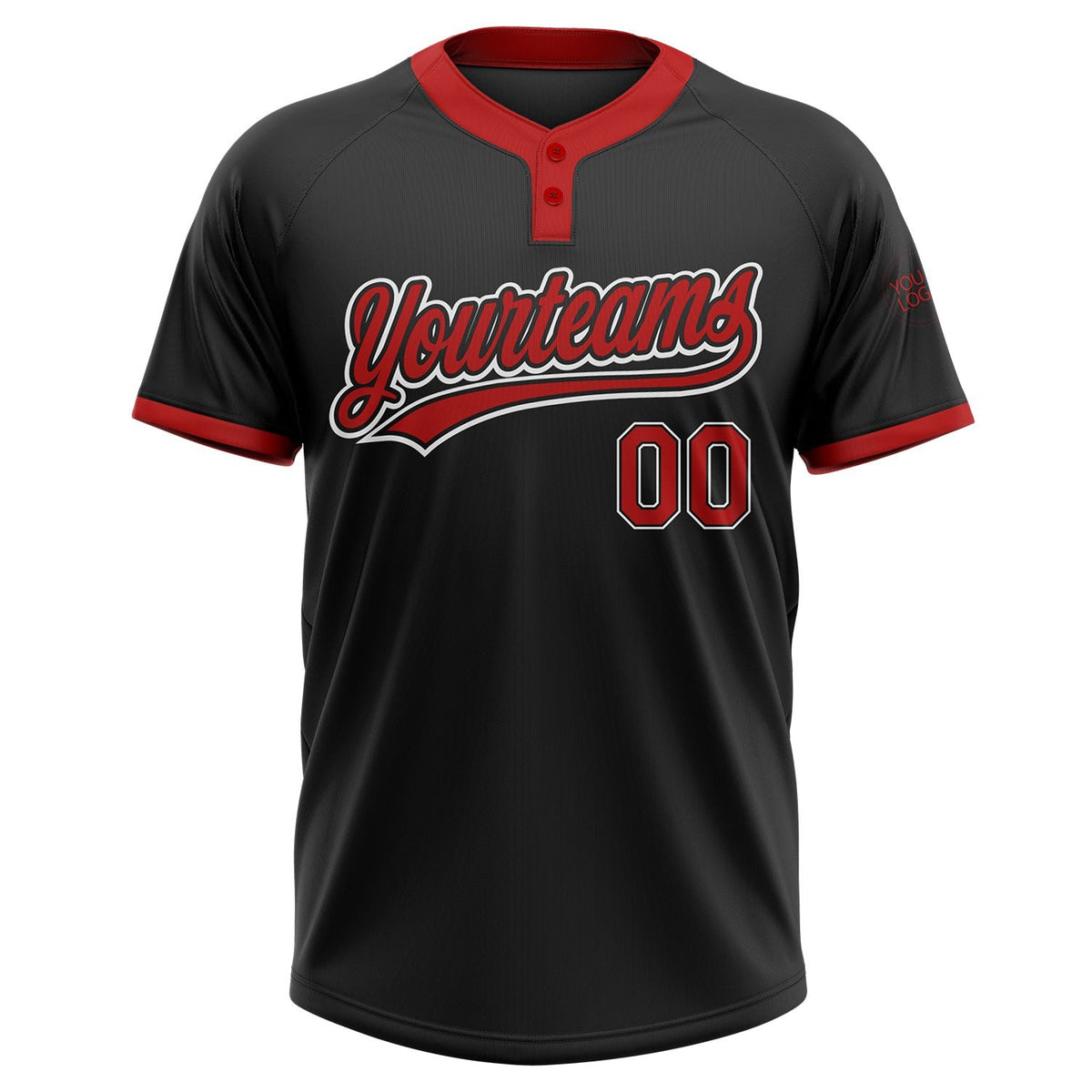 Custom Black Red-White Two-Button Unisex Softball Jersey photo 2