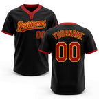 Custom Black Red-Gold Two-Button Unisex Softball Jersey