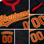 Custom Black Red-Gold Two-Button Unisex Softball Jersey detail