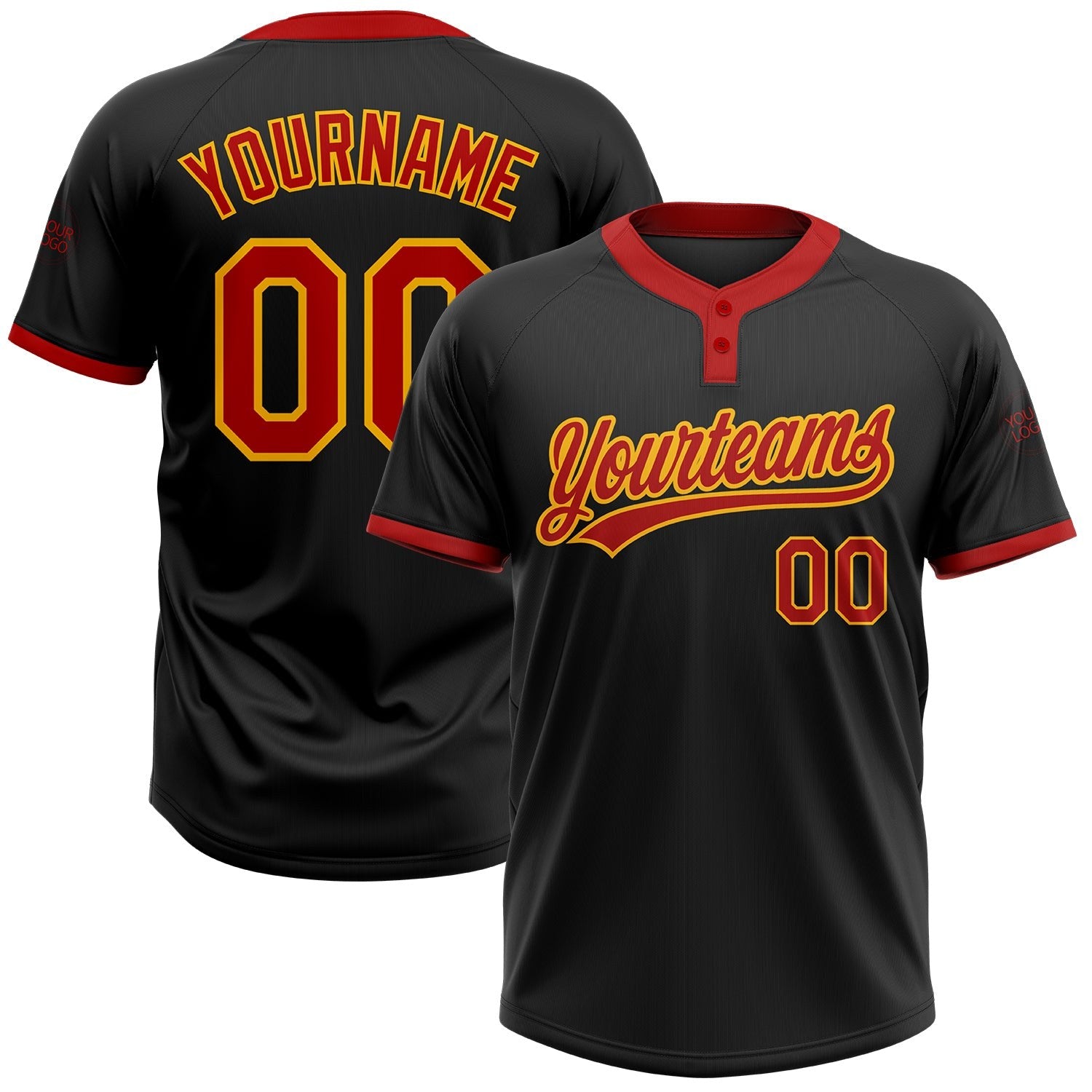 Custom Black Red-Gold Two-Button Unisex Softball Jersey photo 1