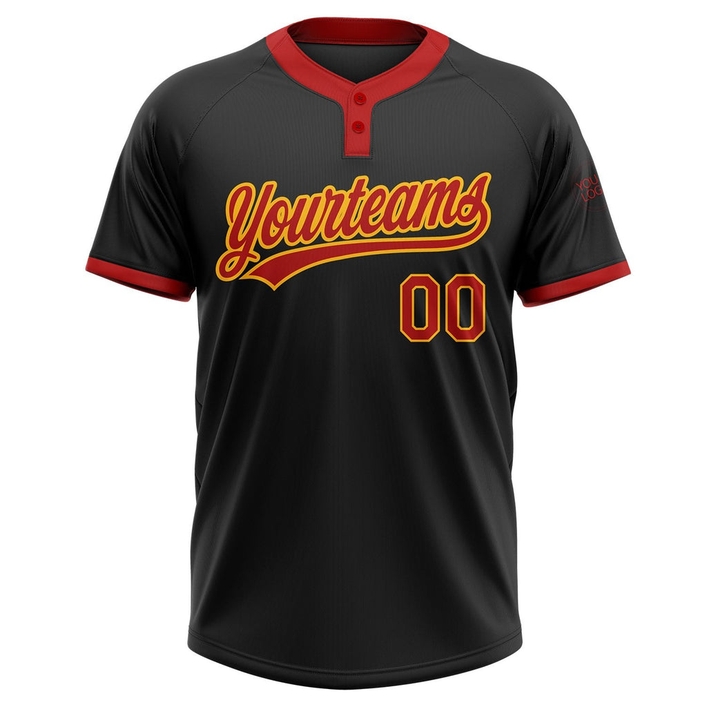 Custom Black Red-Gold Two-Button Unisex Softball Jersey photo 2