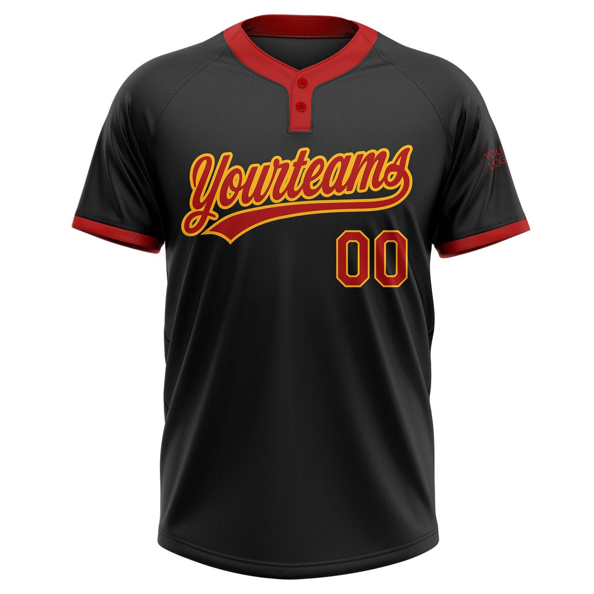 Custom Black Red-Gold Two-Button Unisex Softball Jersey photo 2