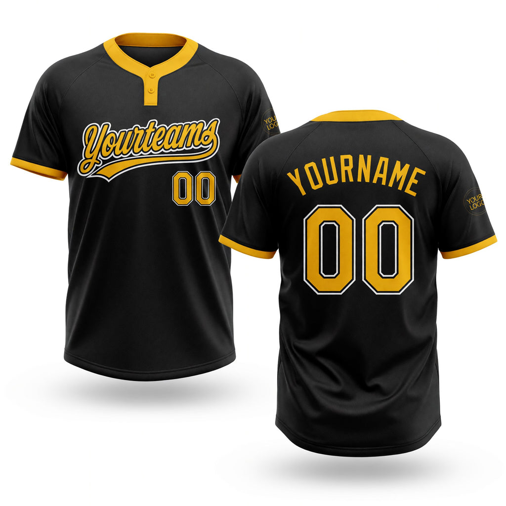 Custom Black Gold-White Two-Button Unisex Softball Jersey