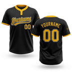 Custom Black Gold-White Two-Button Unisex Softball Jersey