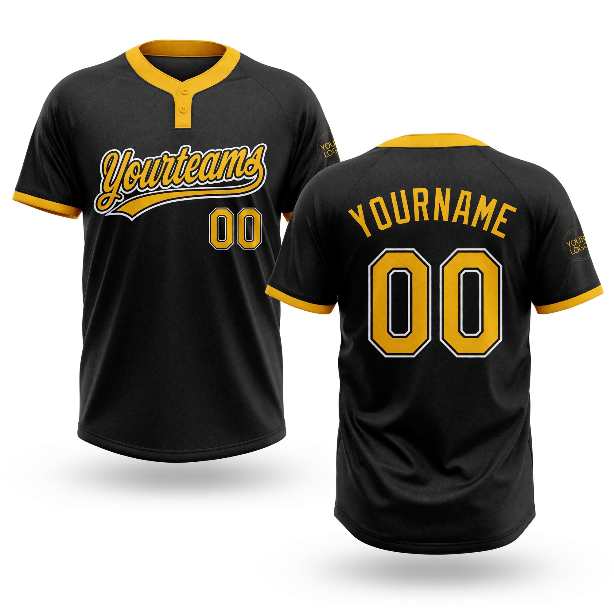 Custom Black Gold-White Two-Button Unisex Softball Jersey