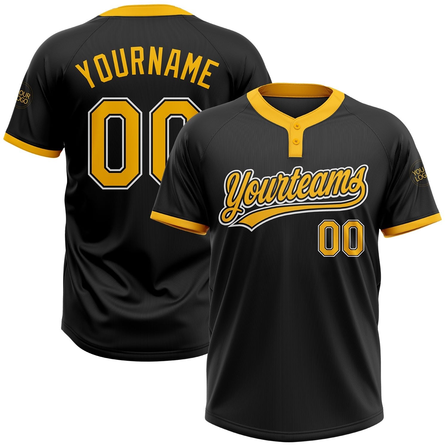 Custom Black Gold-White Two-Button Unisex Softball Jersey photo 1