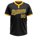 Custom Black Gold-White Two-Button Unisex Softball Jersey photo 2