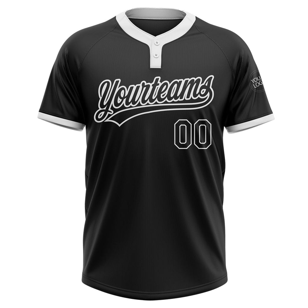Custom Black Black-White Two-Button Unisex Softball Jersey photo 2