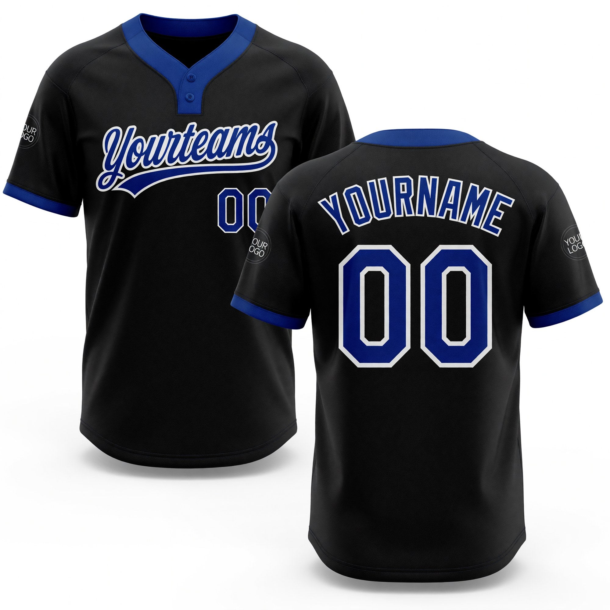 Custom Black Royal-White Two-Button Unisex Softball Jersey