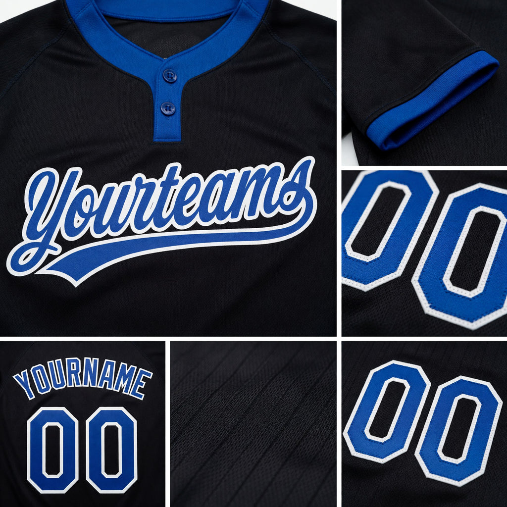 Custom Black Royal-White Two-Button Unisex Softball Jersey detail