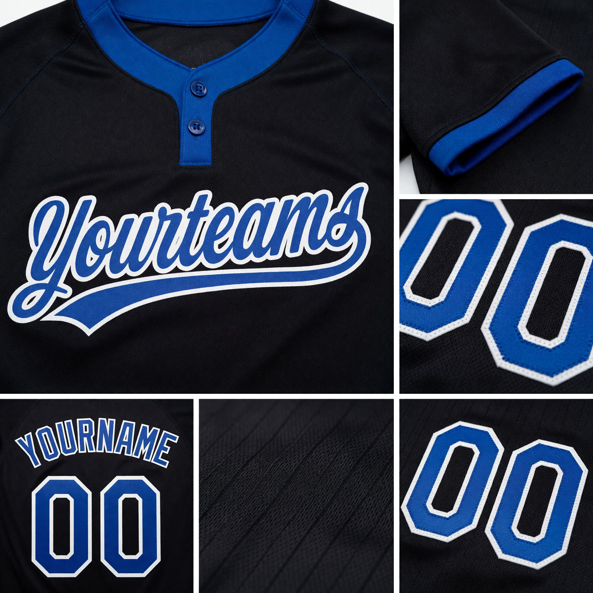 Custom Black Royal-White Two-Button Unisex Softball Jersey detail