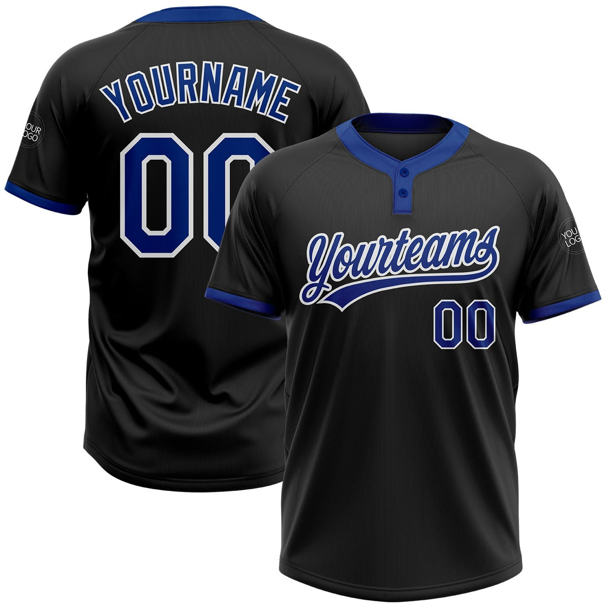 Custom Black Royal-White Two-Button Unisex Softball Jersey photo 1