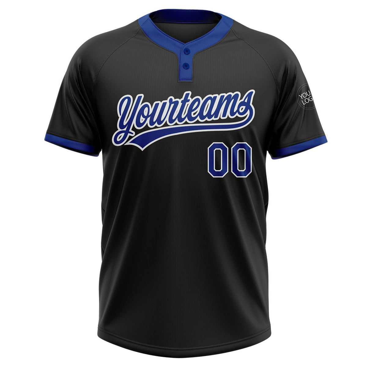 Custom Black Royal-White Two-Button Unisex Softball Jersey photo 2