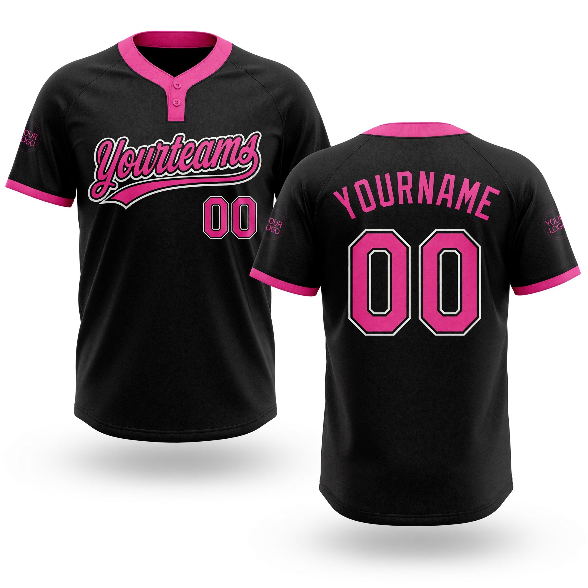 Custom Black Pink-White Two-Button Unisex Softball Jersey