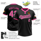 Custom Black Pink-White Two-Button Unisex Softball Jersey photo 3