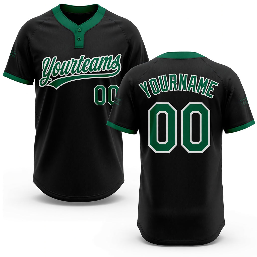 Custom Black Kelly Green-White Two-Button Unisex Softball Jersey